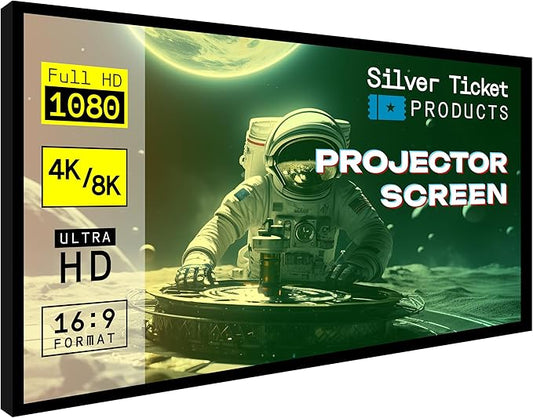 Silver Ticket Products STR Series 6 Piece Home Theater Fixed Frame 4K / 8K Ultra HD, HDTV, HDR & Active 3D Movie Projection Screen, 16:10 Format, 109" Diagonal, White Material STR-1610109