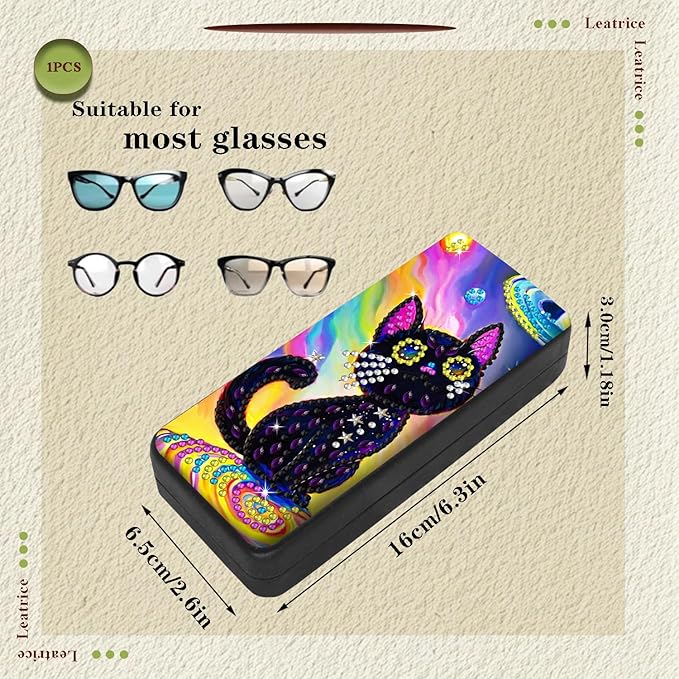 Leatrice Animal Diamond Art Kits for Adults Small Diamond Painting Kit Gem Art Paint by Diamonds Dot Eyeglasses Case 5d Diamond Art DIY for Beginner Women Black cat