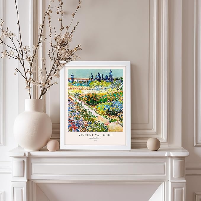 Monem Art Vintage Van Gogh Poster - Retro Impressionism Print - Garden at Arles, Colorful, Aesthetic, Beautiful - Gift for Artist, Friend - Wall Decor for Home, Office, 11x14 White Framed