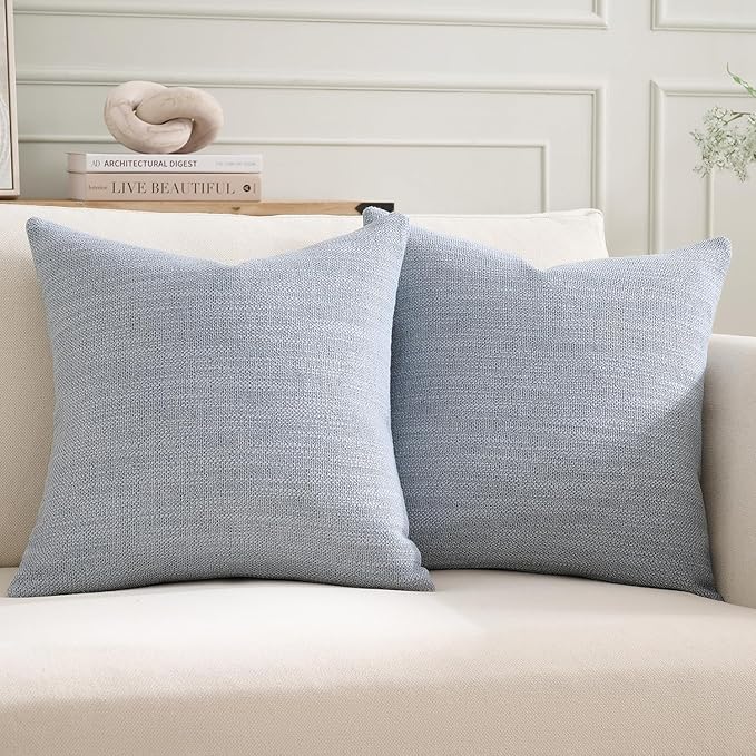 Meekio Set of 2 Linen Look Dusty Blue Pillow Covers 20x20, Decorative Throw Pillow Covers for Couch, Sofa, Bed & Living Room Decor
