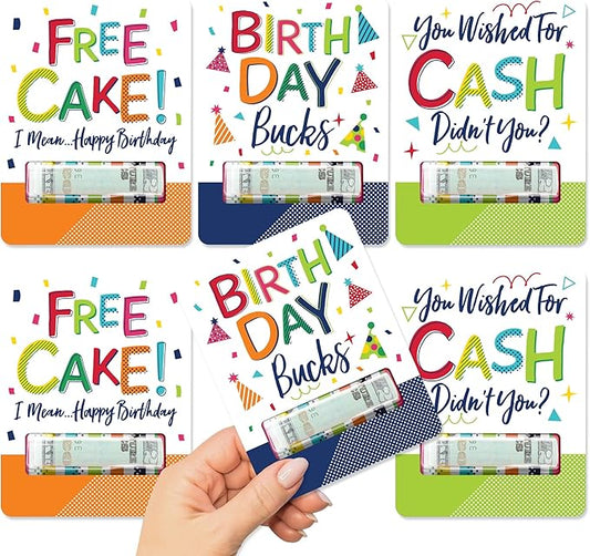 Big Dot of Happiness Cheerful Happy Birthday - DIY Assorted Colorful Birthday Party Cash Holder Gift - Funny Money Cards - Set of 6