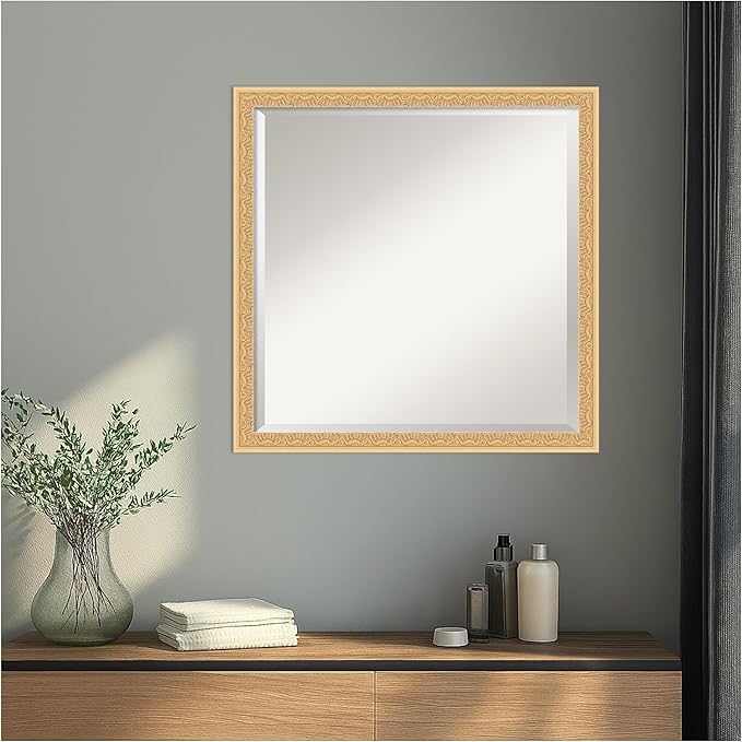 Amanti Art Gold Wall Mirror 22x22 Bethany Gold Square Bathroom Mirror for Wall Decor Living Room, Medium Traditional Wood Frame, Hangs Horizonally and Vertically, Bathroom Decor, Beveled Edge