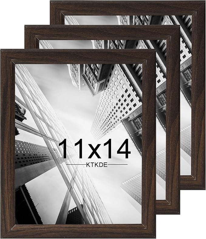KTKDE 11x14 Picture Frame Set of 3,Walnut Wooden frames, Vertical & Horizontal Wall Hanging for Wall Display,Studio Gallery Photo Frame for Photos, Posters & Art Prints