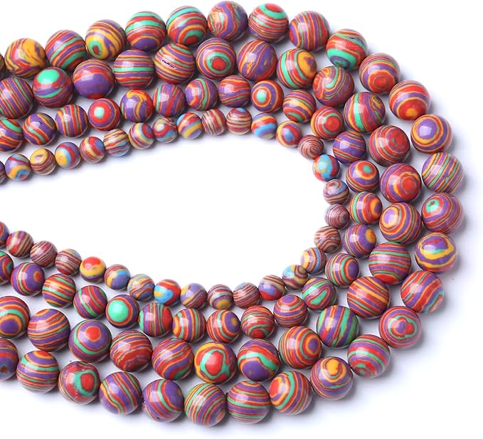 60pcs 6mm Natural Stone Beads Rainbow Malachite Round Loose Beads for Jewelry Making DIY Bracelet Crystal Energy Healing Power Stone (6mm, Colorful Malachite)