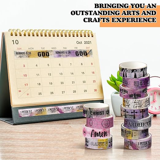 Janlaugh 24 Rolls Christian Washi Tape Gifts Bulk Religious Inspirational Scripture Supplies Bible Verse Tape for Bible Study Journaling Crafting Christmas Stocking Stuffers Gift(Purple)