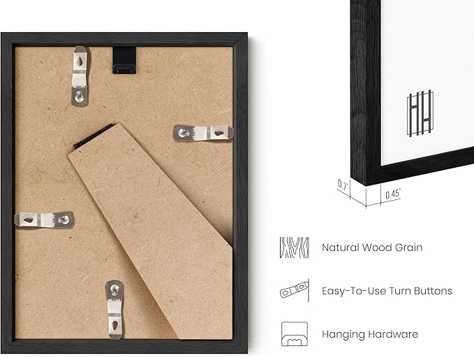 HAUS AND HUES 6x8 Black Oak Frame Set of 25 - Premium Wood, Vertical Display (Shatterproof Plexiglass)