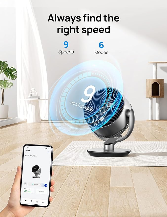 Dreo 16 Inch 25dB Quiet Smart Fans for Bedroom, DC Room Fan with Remote, 120°+120° Oscillating Fan, 6 Modes, 9 Speeds, 12H Timer,Works Alexa/Google/WiFi/Voice Control, Silver, Oversize (DR-HAF004S)