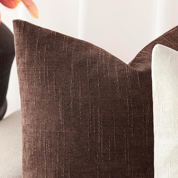 Foindtower Pack of 2 Soft Textured Chenille Throw Decorative Pillow Covers Square Accent Solid Cushion Cover Cozy Neutral Farmhouse Pillow Case for Couch Sofa Bedroom Living Room 24x24 Inch,Red Brown