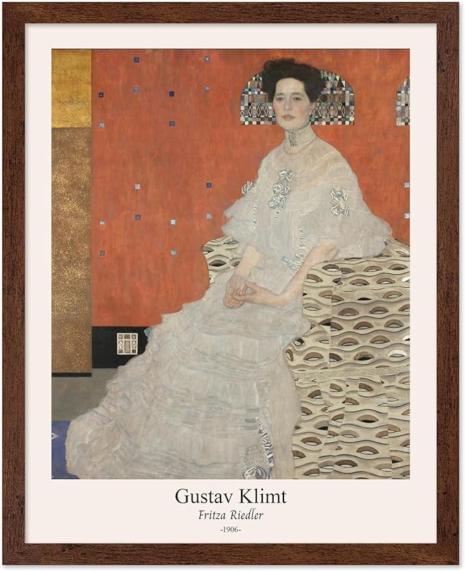 Poster Master Vintage Gustav Klimt Poster - Retro Fritza Riedler Print - Art Nouveau - Portrait Art - Symbolism Art - Aesthetic Art - Classic Painting - Living Room Decor - 16x20 Brown Framed