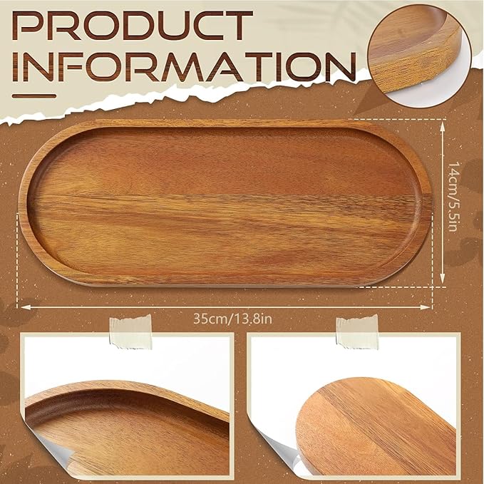 13.8 x 5.8 Inch Large Wood Serving Trays Charcuterie Boards Oval Wooden Plates Wood Serving Platter Cheese Dinner Plates Bulk for Dessert Snack Bread Fruit Appetizer Dishes (13.8" x 5.5"_8 Pack)