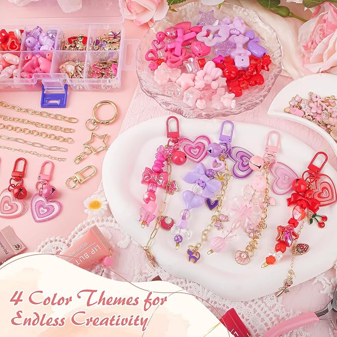 Ecoofor 458 Pcs Keychain Making Kit for Kids & Adults – Includes 19 Keychain Clips, 25 Extender Chains, 80 Charms, Beading Accessories, Jewelry Pliers – DIY Bag Charms & Jewelry Craft Kit Supplies