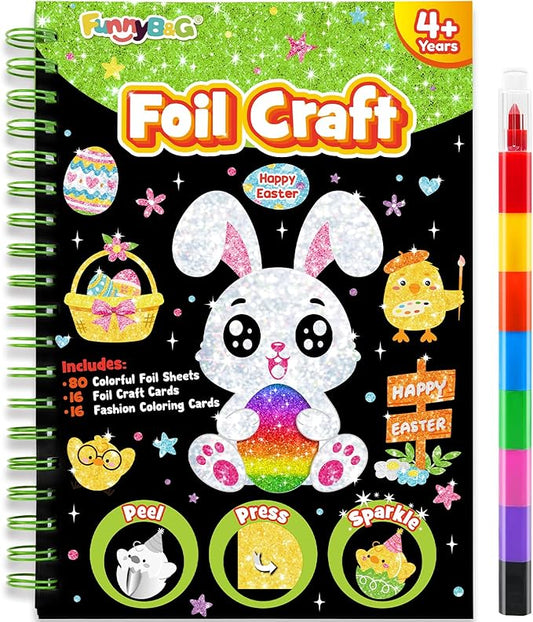 FUNNYB&G Foil Art Craft Activity for Kids - Gift for Girls Boys Crafts for Kids Fun Art Supplies DIY Creative Travel Toy, Birthday Gift Party Favor Toys for Girls Boys 4 5 6 7 8 9 Years Old(Easter)
