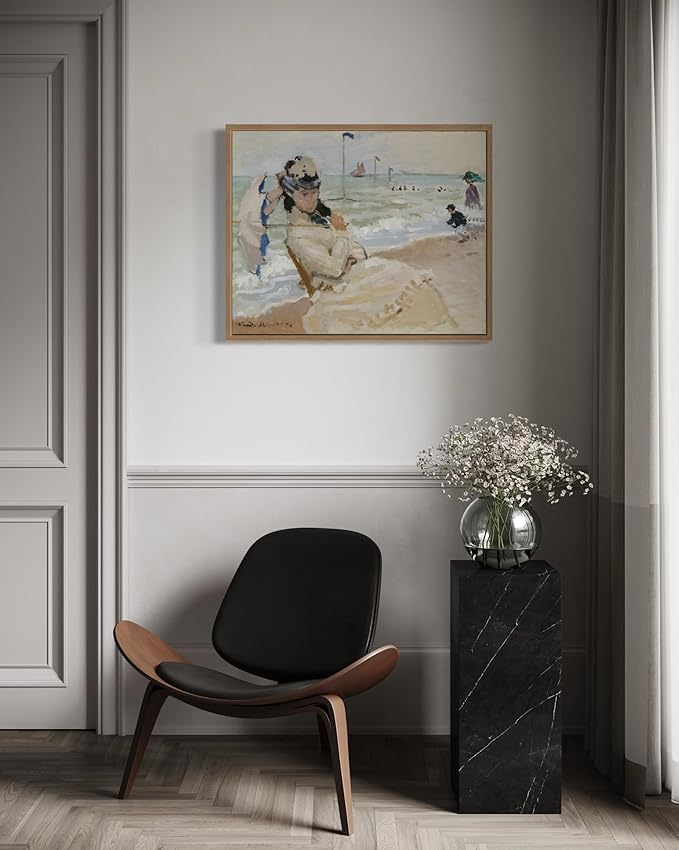 Camille on the Beach Claude Monet Wall Art Print Poster, Impressionist Painting Wall Art Wall Decor, for Bedroom and Living room Bathroom Decor 115 (Camille on the Beach, 11 x 14 inches, Wood Frame)