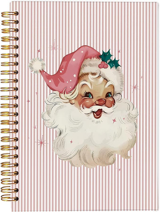 Christmas Notebook, Pink Vintage Santa Christmas Journal, Santa Gifts, Christmas Office Gifts for Coworkers, Christmas Composition Notebook, Pink Striped Spiral Notebook 5.5x8.3 Inch