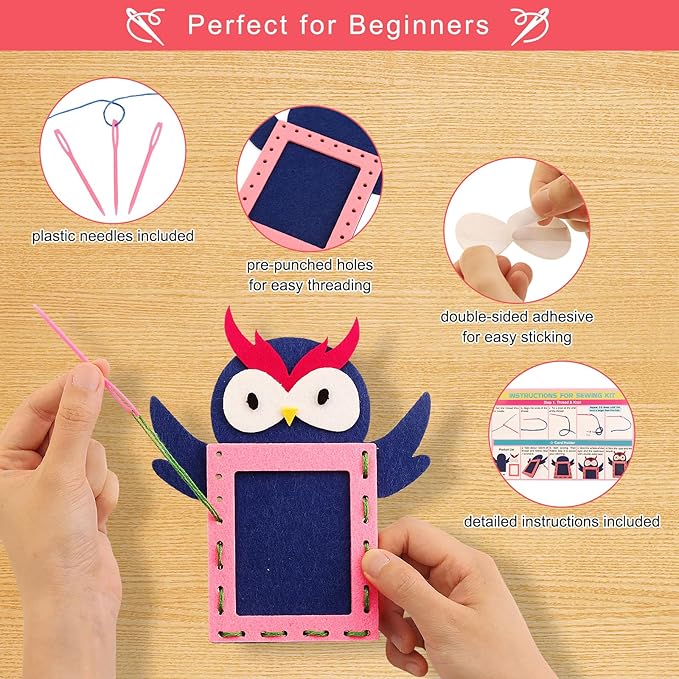 Easy Arts and Crafts for Kids - My First Sewing Kit for Kids Beginner, 5 DIY Projects for Girls Boys Age 4,5,6,7,8 with animal Dolls and Plush Pillow Craft, Learn to Sew, Embroidery, Valentines Gifts
