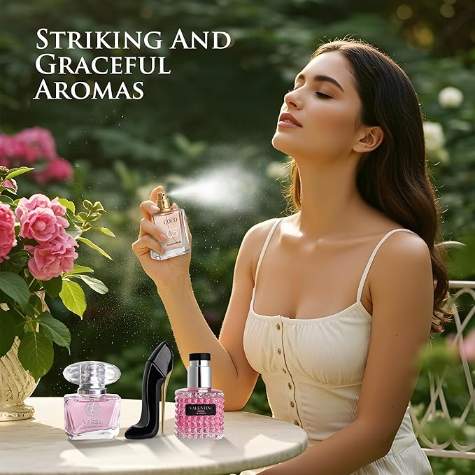 Essential 4 PC Mini Perfume Set, Birthday Gift Set for Women, Eau De Parfum 30ml Each, Vanilla Perfume & Floral Fragrance, Long-Lasting Travel Size, C5, Verse Pink Crystal, Nice Girl & Valentine