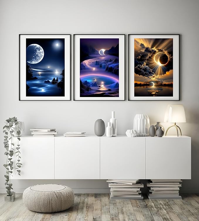 12 Pack Diamond Art Kits for Adults, Moon Landscape 5D Diamond Painting for Adult Beginners,DIY Full Drill Round Gem Painting Dot Art Sets,Home Wall Decor 9.8x13.8 Inch