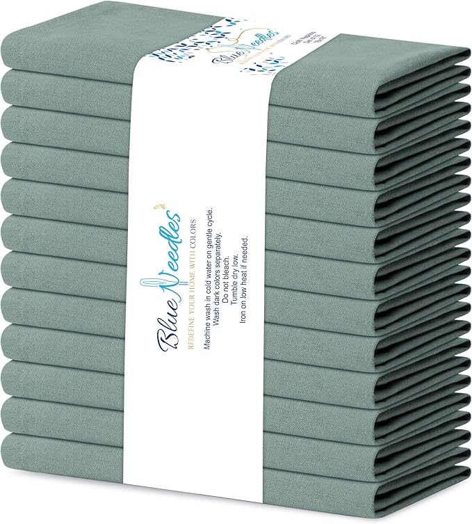 Blue Needles Solid Cloth Napkins Set of 12 Hunter Green 100% Cotton Dinner Napkins 18x18 inches - Soft, Reusable, Absorbent & Washable Linen, Ideal for Christmas Events, Parties & Everyday Use