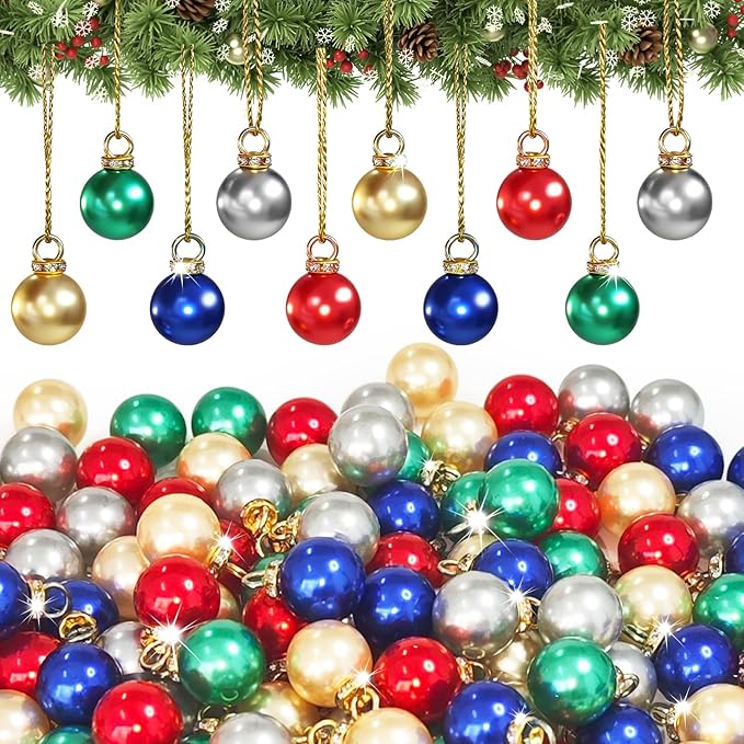 80 Pcs Christmas Mini Balls Ornaments,Colorful Imitation Pearl Pendants,Xmas Tree Hanging Decorations Rustic Ornaments for Christmas Holiday Party DIY Craft Decor