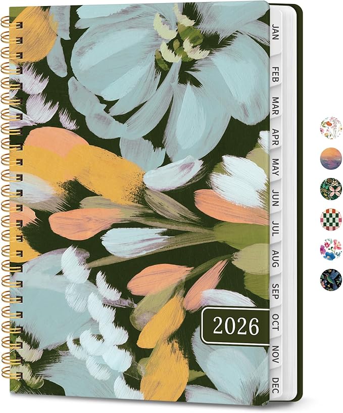 2026 Planner, Weekly and Monthly Calendar Planner for Women, Jan 2026 - Dec 2026, Hardcover Planning Agenda book with Tabs, Spiral Bound, Inner Pocket, Perfect for School Office Supplies, 6.3" x 8.5" - Soft Petals