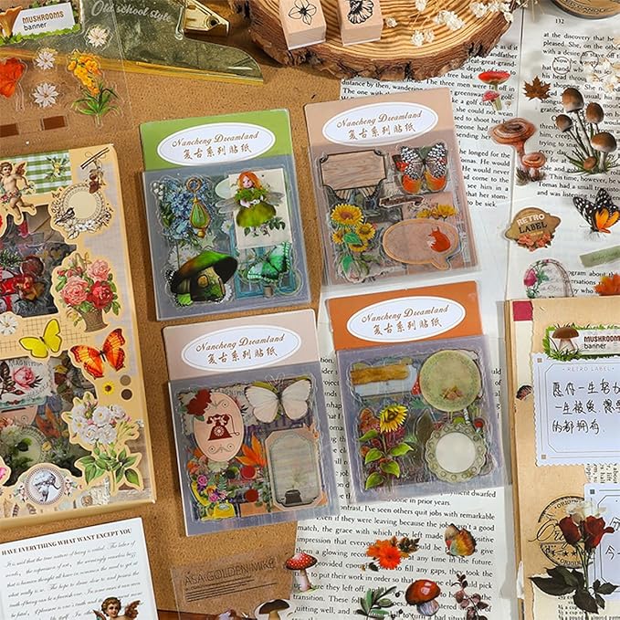 700Pcs/100Sheets Vintage Nature Stickers for Junk Journal Supplies, Retro Flower Butterfly Plant Decorative Stickers, DIY Crafts Phone Cases Laptops Calendars Notebook (Forest Adventure)