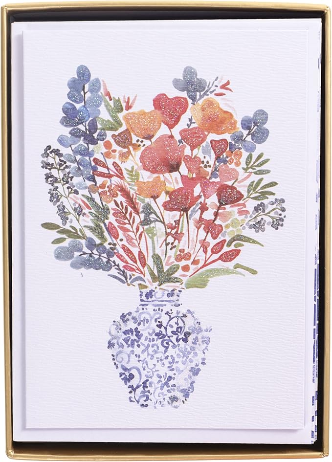 Graphique Floral Greeting Cards | 16 Pack | All Occasion Blank Note Cards with Envelopes | Flower Design Boxed Set for Personalized Notes | Glitter Accents | 3.25” x 4.75"