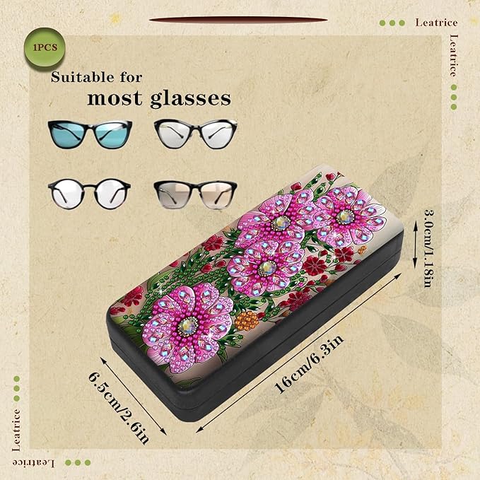 Leatrice Flower Diamond Art Kits for Adults Small Diamond Painting Kit Gem Art Paint by Diamonds Dot Eyeglasses Case 5d Diamond Art DIY for Beginner Women