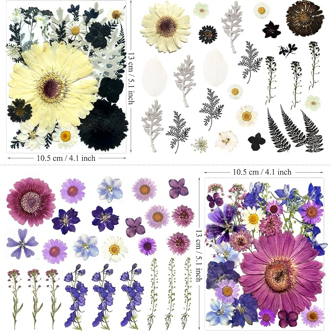 106Pcs Big Dried Pressed Flowers for Resin, Assorted Real Natural Bulk Dry Floral Leaves for DIY Art Crafts, Epoxy Molds, Jewelry, Soap, Candle Making, Nails Decors