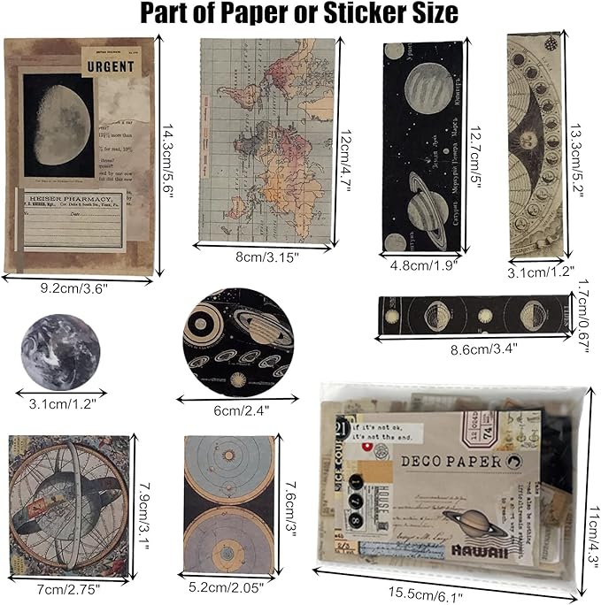 200PCS Vintage Scrapbooking Supplies Kit for Journaling, Scrapbook Sticker Paper Pack for for Bullet Journals Junk Journal Planners Aesthetic Cottagecore Room Decor Wall Art Collage Album