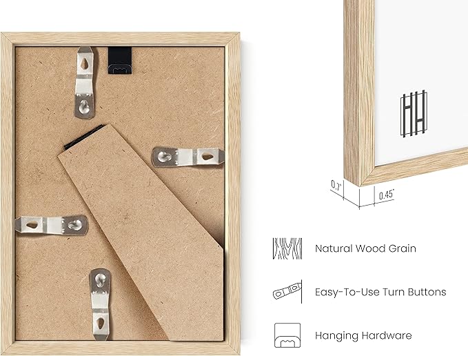 HAUS AND HUES Beige Oak Wood 5x7 Picture Frame - Modern Wood Wall Art Display - Lightweight 5x7 Frame for Art Prints, Photos, Posters - Ready-to-Hang Vertically & Horizontally (Set of 3)