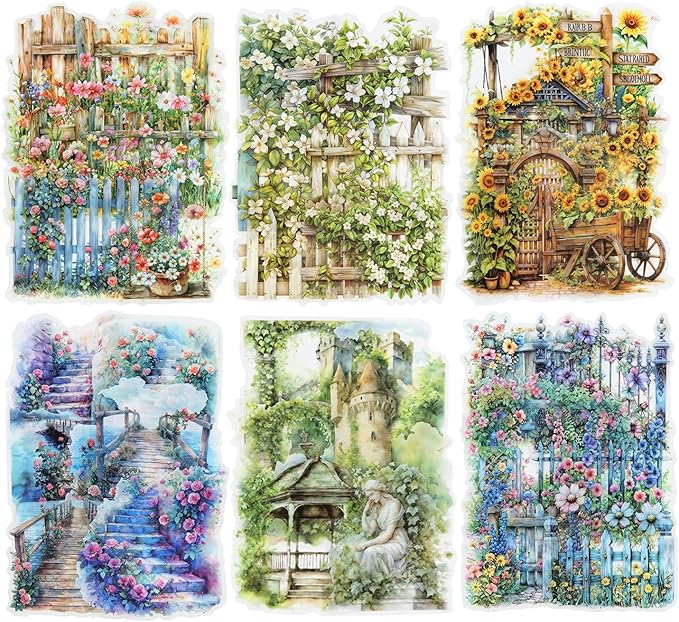 90Pcs Manor Fence PET Stickers, Vintage Garden and Floral Stickers for Scrapbooking, Journaling, DIY Crafts, with Organizer for Easy Storage