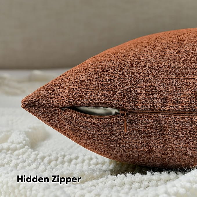 FUTEI Rust Chenille Decorative Throw Pillow Covers 24x24 Inch Set of 2,Soft Cozy Faux Linen Textured European Pillow Shams,Farmhouse Home Decor for Couch Living Room