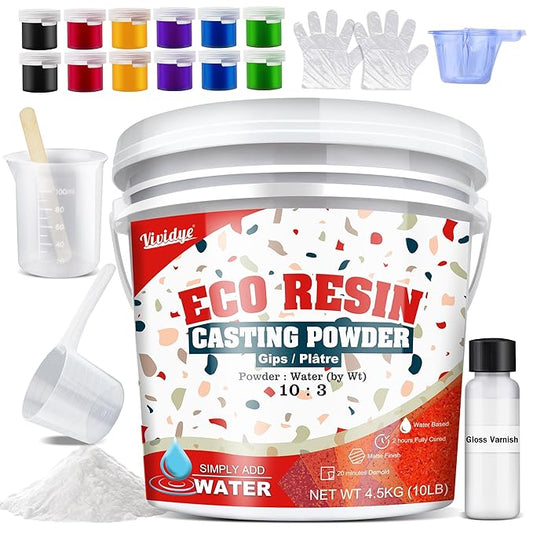 Eco Resin Casting Powders 4500g - All-in-One Casting Resin Kit for Beginners, Water-Based ＆ Fast Curing, 20-30 Minutes Demold - Water Activated Plaster Powder for Crafts, Art, DIY Home Decor