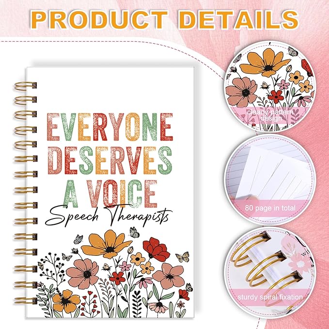 SLP Spiral Journal Notebook - Boho Flower Speech Therapist Gifts for Women SLP Gift for Speech Therapist, Spiral Notebooks Language Pathologist Gift Everyone Deserves a Voice Journal 5.5x8.3in