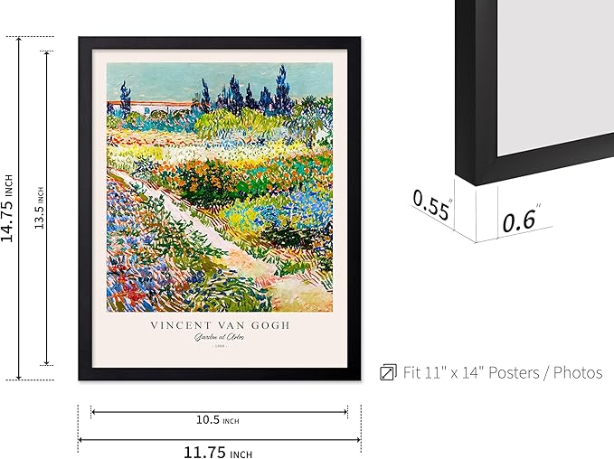 Monem Art Vintage Van Gogh Poster - Retro Impressionism Print - Garden at Arles, Colorful, Aesthetic, Beautiful - Gift for Artist, Friend - Wall Decor for Home, Office, 11x14 Black Framed