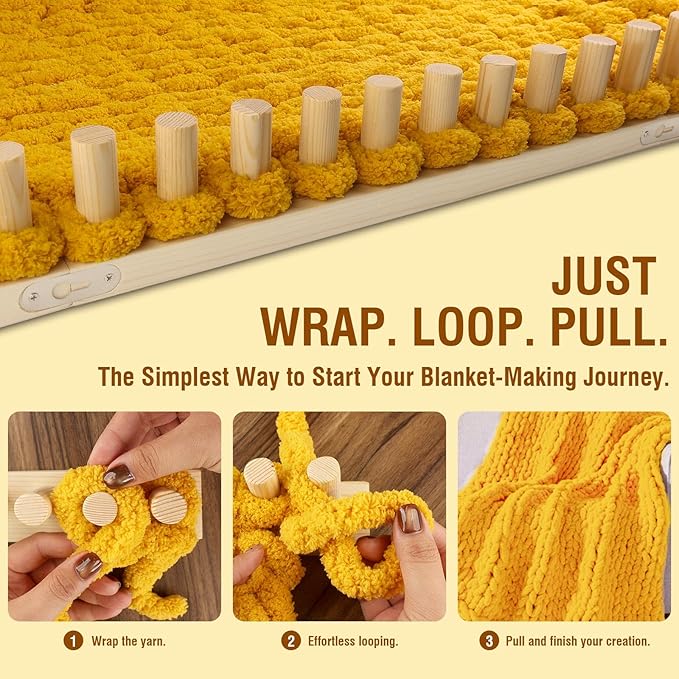 Chunky Blanket Loom Knitting Looms and Boards, Adjustable Size Wooden Loom for Blanket, No Needles Required Hand Knitting Kit for DIY Yarn Craft, Home Decor, Stress Relief, Beginner Friendly (92 in)