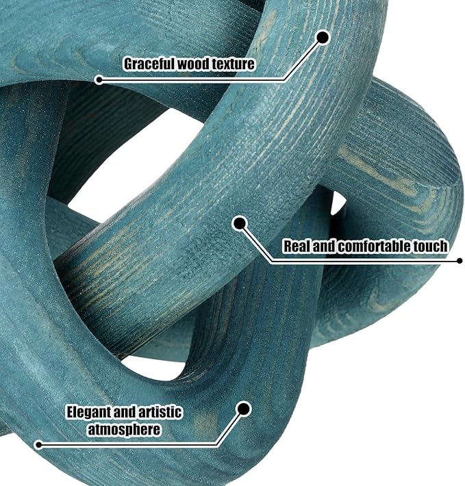 Yalikop 3 Link Wood Knot Decor Rustic Home Décor Accents Hand Carved Coffee Table Decoration, Boho Chain Link Decoration, Modern Shelf, Rustic Objects for Home Living Room Bedroom(Blue)