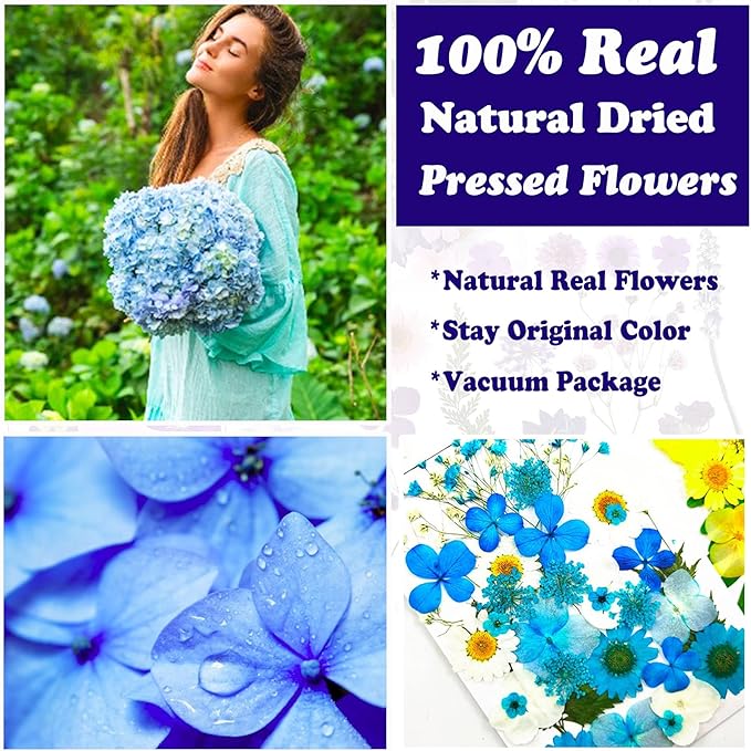 152 Pcs Dried Pressed Flowers for Resin and Nails, Real Natural Flowers Leaves and Butterfly Stickers for Jewelry Soap and Candle Making