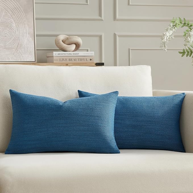 Meekio Set of 2 Linen Look Deep Blue Pillow Covers 12x20, Decorative Throw Pillow Covers for Couch, Sofa, Bed & Living Room Decor