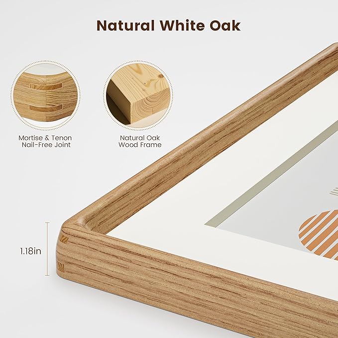 HELPLEX 5x5 Picture Frame Set of 2 - Solid Oak Wood, Adjustable Mat for 4x4 & 5x5 Photos, Shatter-Resistant Glass - Wall & Tabletop Family Gallery, Modern Minimalist Home Decor