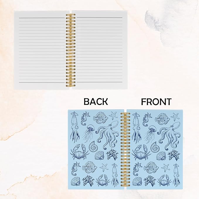 Blue Journal Notebook - Ocean Sea Life Coastal Themed Aesthetic Notebooks College Ruled for Office School Classroom, Gifts for Women Girls Kids, Hardcover Spiral Notebook 5.5"x8.3"