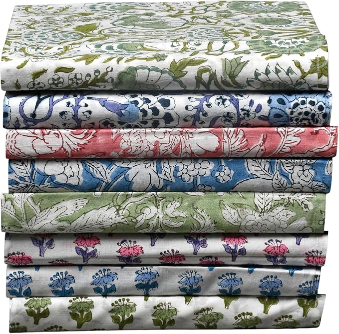 CPC Cloth Napkins 100% Cotton Set of 4 Reusable Napkins, Indian Block Print Toile Floral Dinner Napkin, Fall Thanksgiving Christmas Holiday Party Gift - Soft Absorbent Napkin, 18"x18" Mix