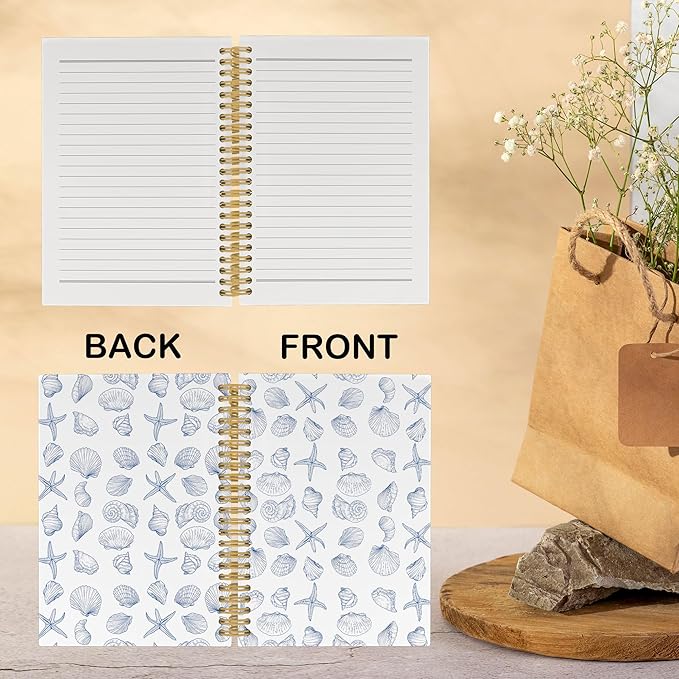 Vintage Ocean Blue Coast Notebook, Summer Seashell Starfish Journal Notebooks for Girls Women, Trendy Coastal Coquette Stuff Planner School Supplies Hardcover Spiral Notebook 5.5x8.3 Inch