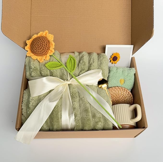 Self Care Gift Sets -7 Pcs Happy Birthday Gifts for Women , Sunflower Gift Basket,Get Well Soon Gifts，Unique Luxury Self Care Box for Women, Mom, Girlfriend, Sister, Best Friend, Wife, Coworker