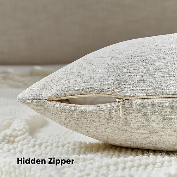 FUTEI Natural White Wood Chenille Decorative Throw Pillow Covers 20x20 Inch Set of 2,Soft Cozy Faux Linen Textured Cushion Case,Farmhouse Home Decor for Couch Living Room