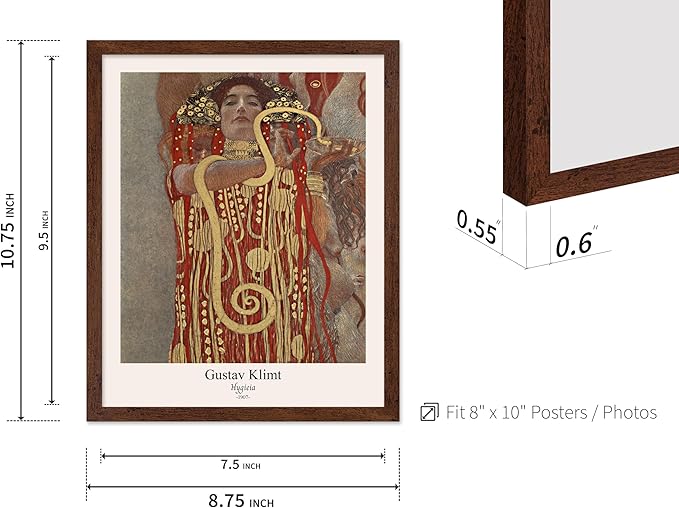 Poster Master Vintage Gustav Klimt Poster - Retro Hygieia Print - Art Nouveau - Greek Goddess of Health Art - Symbolism Art - Classic Painting - Aesthetic Living Room Decor - 8x10 Brown Framed