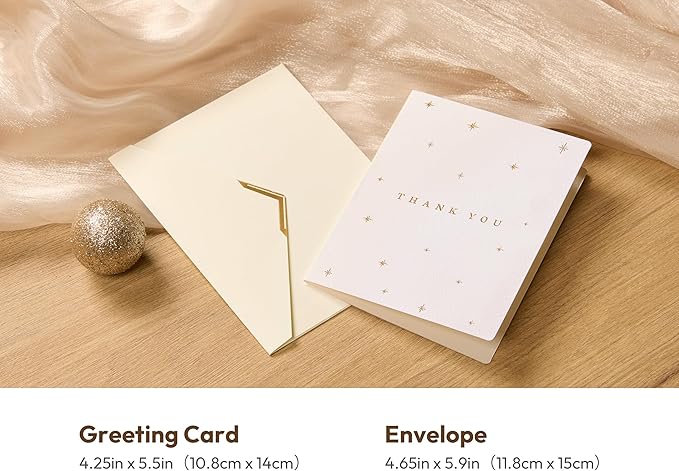 20 Pack Thank You Cards with Envelopes, 4.25×5.5 Inch Textured Thank You Notes, Gold Foil Debossed Cards with V-Shape Gold Foil Envelopes, Blank Inside for Wedding, Baby Shower & Business