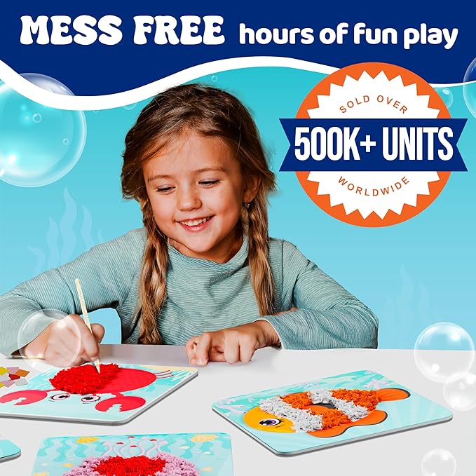 jackinthebox Poke Poke Art – Ocean Theme, Mess-Free Fabric Art and Craft, Flower Pressing Kits, Gift for Kids, Toys for Girls and Boys Ages 4 5 6 7 8