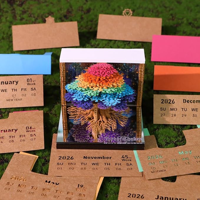 Time Piece Calendar 2026,3D Tree Tear-Away Memo Pad Creative Desk Calendars,3D Notepad Paper Carving Art Sticky Notes,3D Calendar 2026 Suitable for Room and Office Desktop Decoration