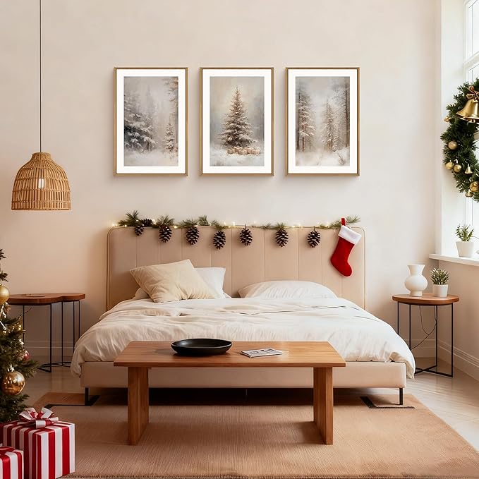 Winter Snowy Forest Landscape Framed Canvas Wall Art Set,Modern Woodland Frosty Scenery Wall Decor,Nature Snow Covered Pine Tree Botanical Artwork for Living Room, Bedroom,Farmhouse- 24"x36"x3